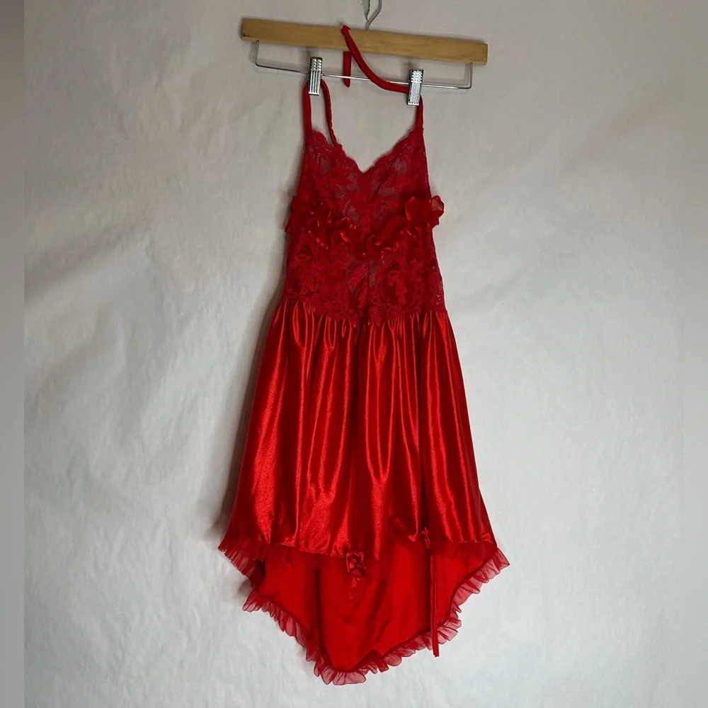 Vintage Red Lace & Satin Babydoll Slip Dress Lingerie Vamp Glamour Valentines - Picture 11 of 15